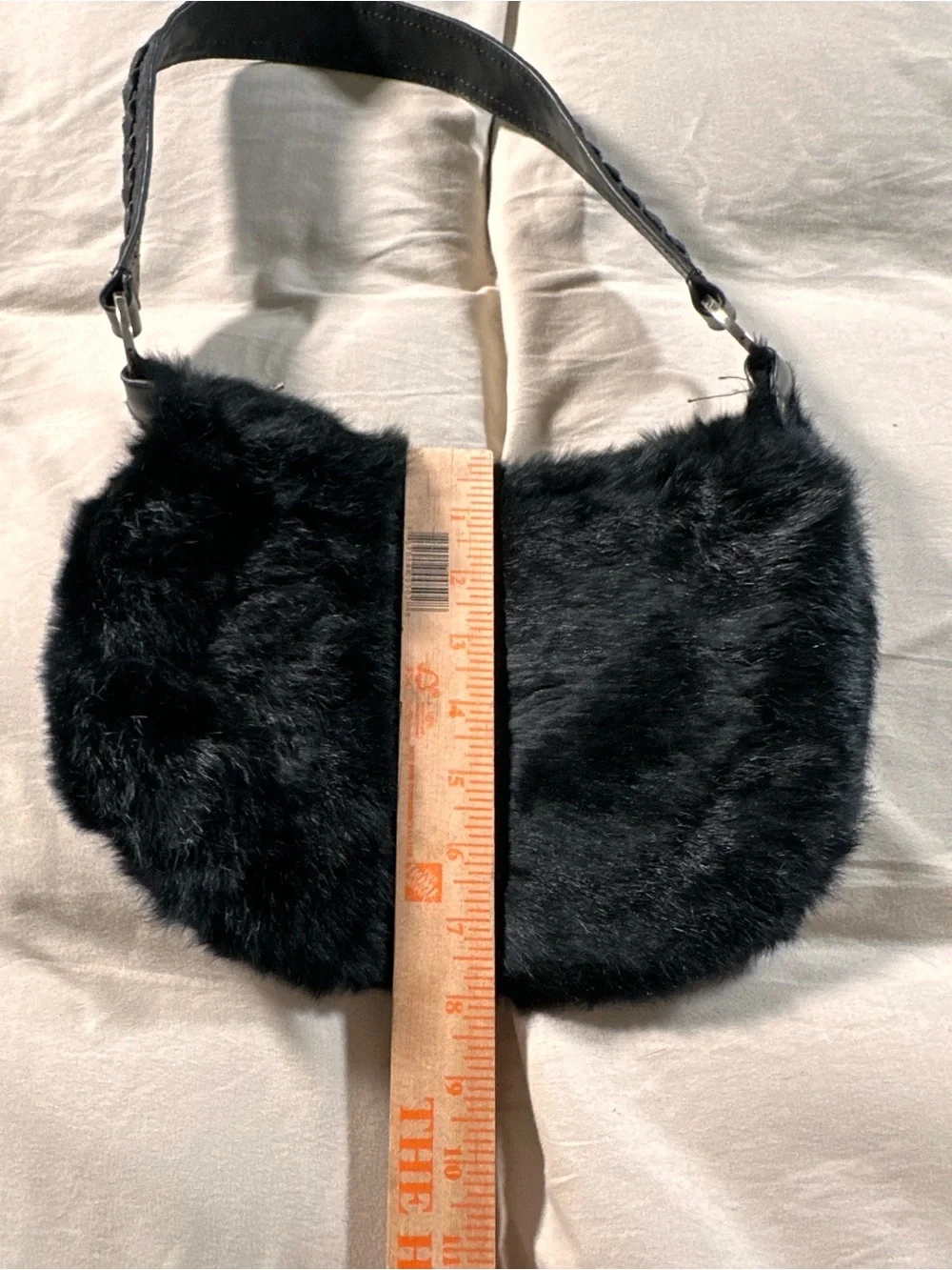 Express Black Genuine Rabbit Fur Small Retro Chic Boho Purse Handbag Y2K Grunge